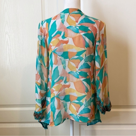 Soft Surroundings Multi-Color Beaded Floral Aberdeen Topper Kimono Women Small - Picture 5 of 13